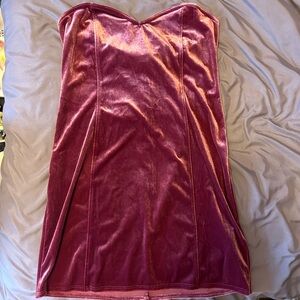 Wine colored strapless mini-dress from Urban Outfitters